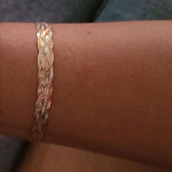 Tri-Color Gold over 925 Herringbone chain Bracelet - Picture 5 of 10